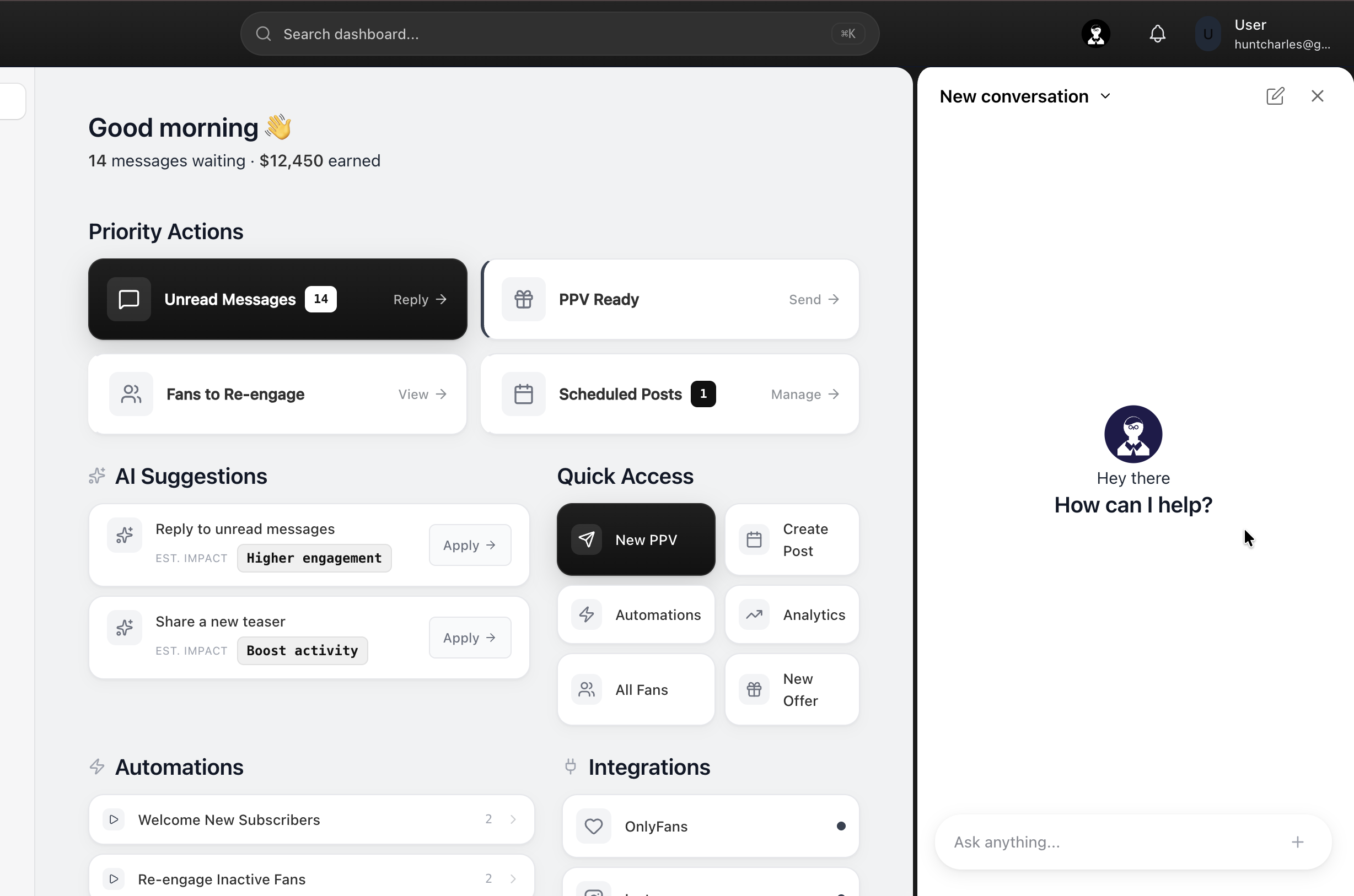 Huntaze overview workspace